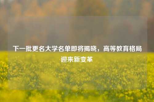 下一批更名大学名单即将揭晓，高等教育格局迎来新变革